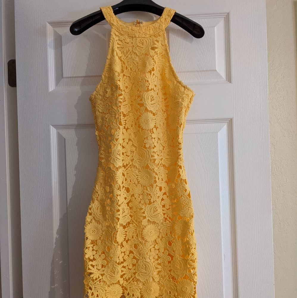 Lulu's Love Poem Yellow Lace Mini Dress